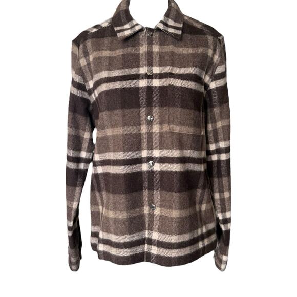 Reiss Cortez Wool Blend Plaid Overshirt Flannel Brown S - Picture 2 of 15
